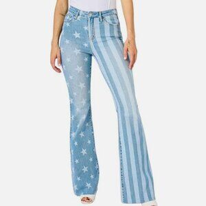 New Judy Blue High Rise Medium Wash Stars And Stripes Flare Jeans Size 15